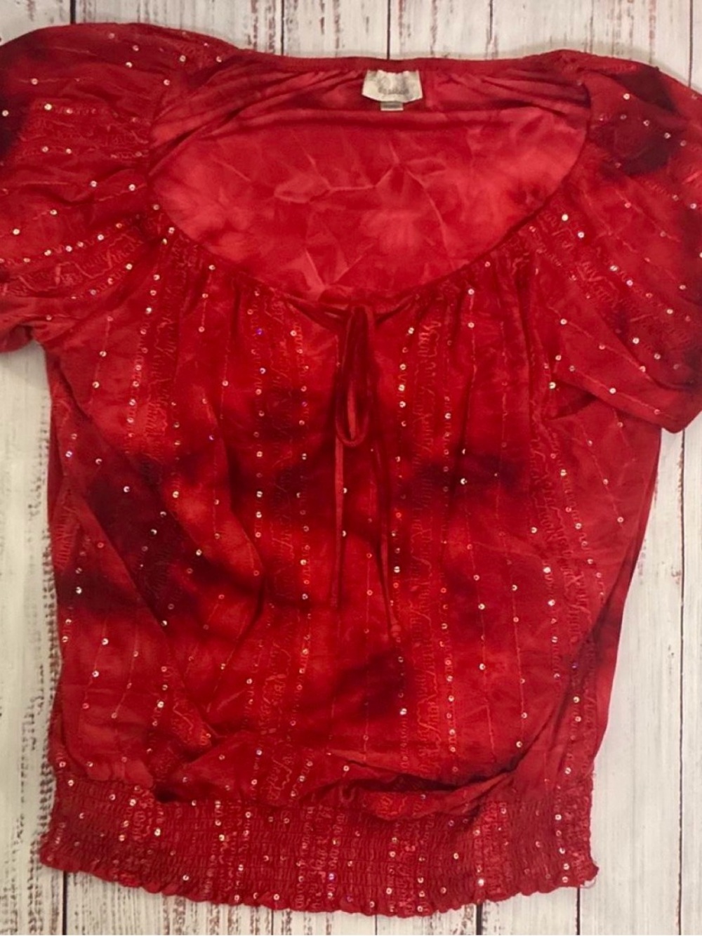 Dressbarn Red Sequin Puff Sleeve Women’s Top